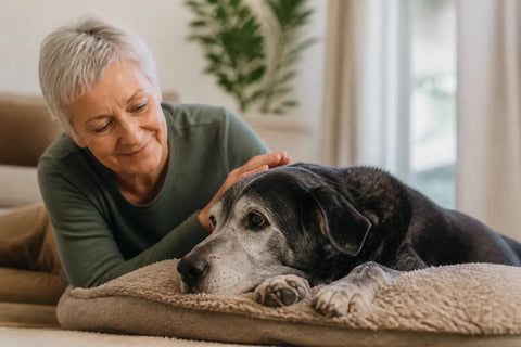 Senior dog and owner at home illustrating Selegiline for Dog Dementia: A Practical Comparison