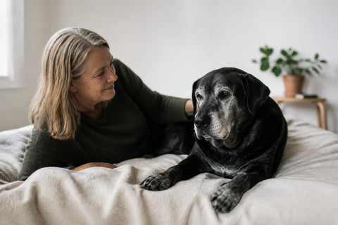 Senior dog and owner at home illustrating Dog Dementia Prognosis: A Practical Comparison