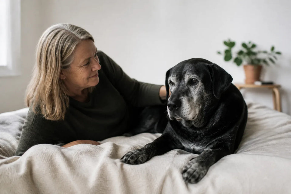Senior dog and owner at home illustrating Dog Dementia Prognosis: A Practical Comparison