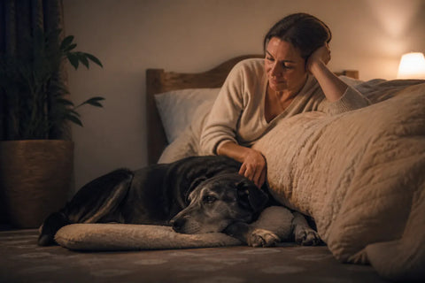 Senior dog and owner at home illustrating Why Is My Dog Restless at Night